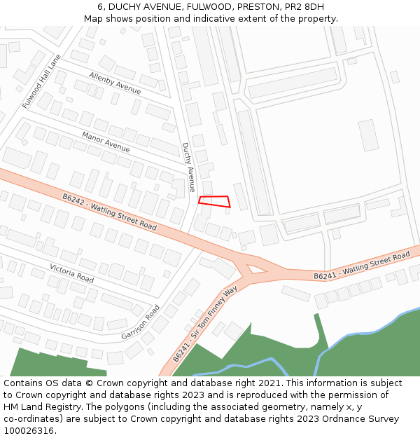 6, DUCHY AVENUE, FULWOOD, PRESTON, PR2 8DH: Location map and indicative extent of plot