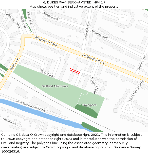 6, DUKES WAY, BERKHAMSTED, HP4 1JP: Location map and indicative extent of plot