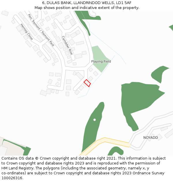 6, DULAS BANK, LLANDRINDOD WELLS, LD1 5AF: Location map and indicative extent of plot