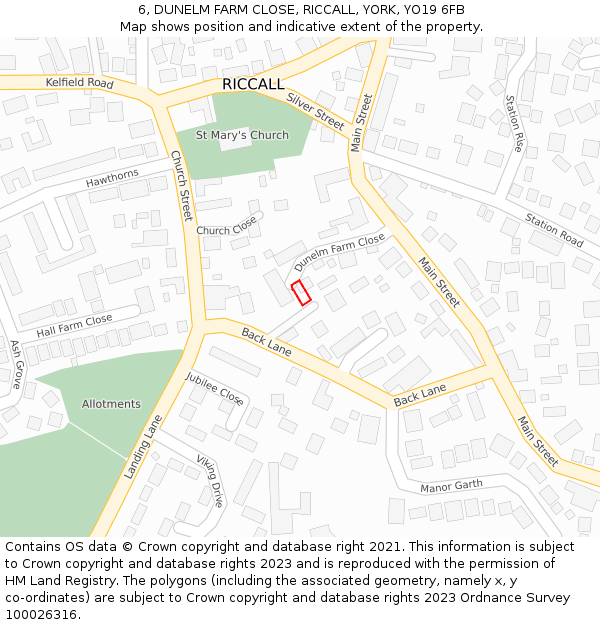 6, DUNELM FARM CLOSE, RICCALL, YORK, YO19 6FB: Location map and indicative extent of plot