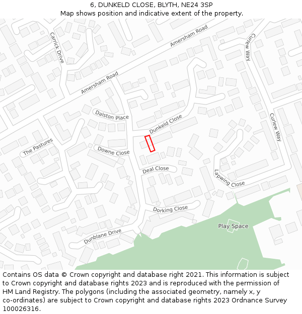 6, DUNKELD CLOSE, BLYTH, NE24 3SP: Location map and indicative extent of plot
