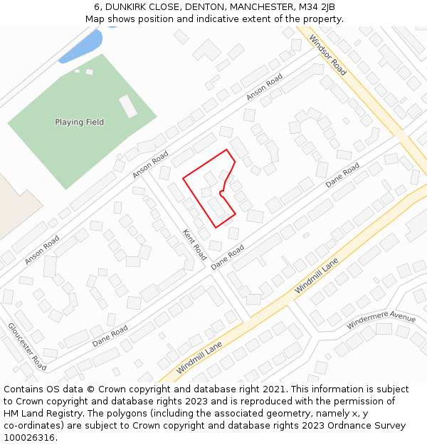 6, DUNKIRK CLOSE, DENTON, MANCHESTER, M34 2JB: Location map and indicative extent of plot