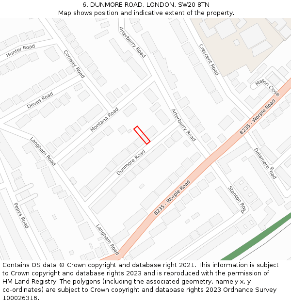 6, DUNMORE ROAD, LONDON, SW20 8TN: Location map and indicative extent of plot