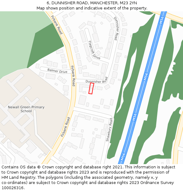 6, DUNNISHER ROAD, MANCHESTER, M23 2YN: Location map and indicative extent of plot