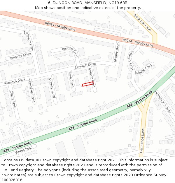 6, DUNOON ROAD, MANSFIELD, NG19 6RB: Location map and indicative extent of plot