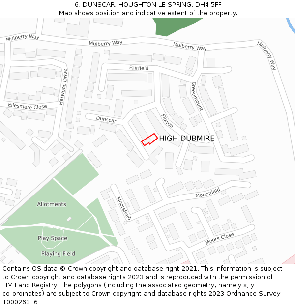 6, DUNSCAR, HOUGHTON LE SPRING, DH4 5FF: Location map and indicative extent of plot