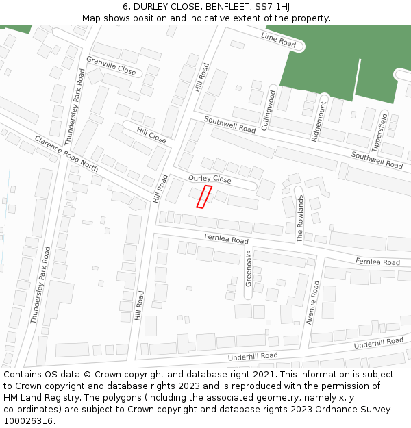 6, DURLEY CLOSE, BENFLEET, SS7 1HJ: Location map and indicative extent of plot