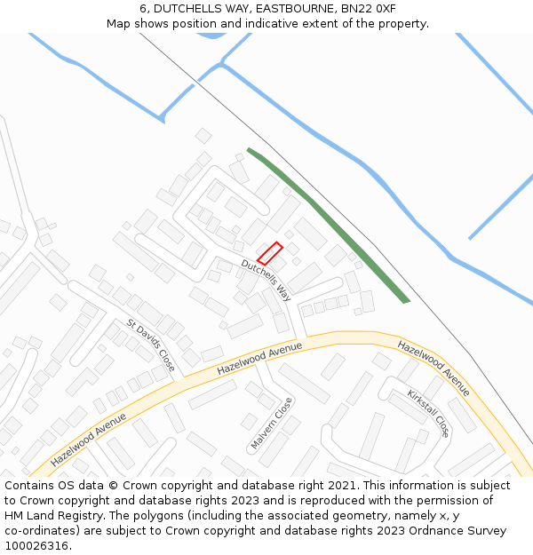 6, DUTCHELLS WAY, EASTBOURNE, BN22 0XF: Location map and indicative extent of plot
