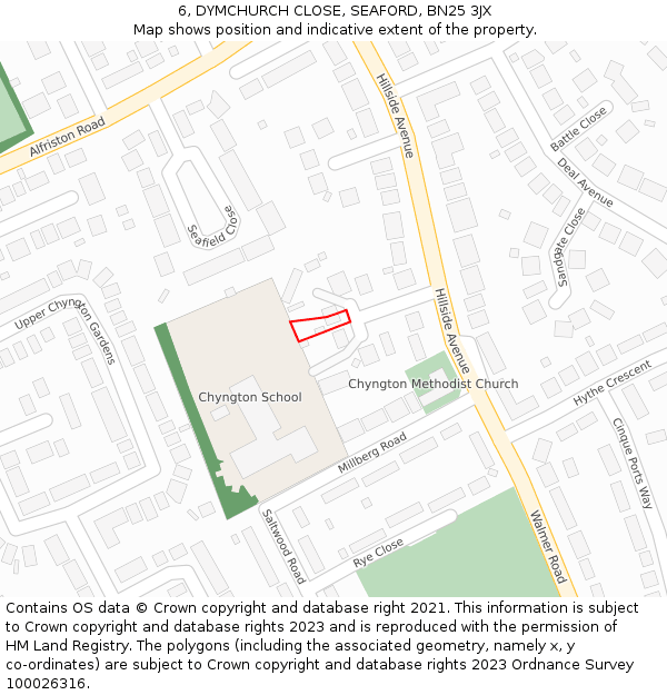 6, DYMCHURCH CLOSE, SEAFORD, BN25 3JX: Location map and indicative extent of plot