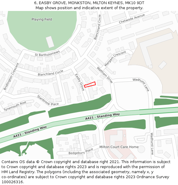 6, EASBY GROVE, MONKSTON, MILTON KEYNES, MK10 9DT: Location map and indicative extent of plot