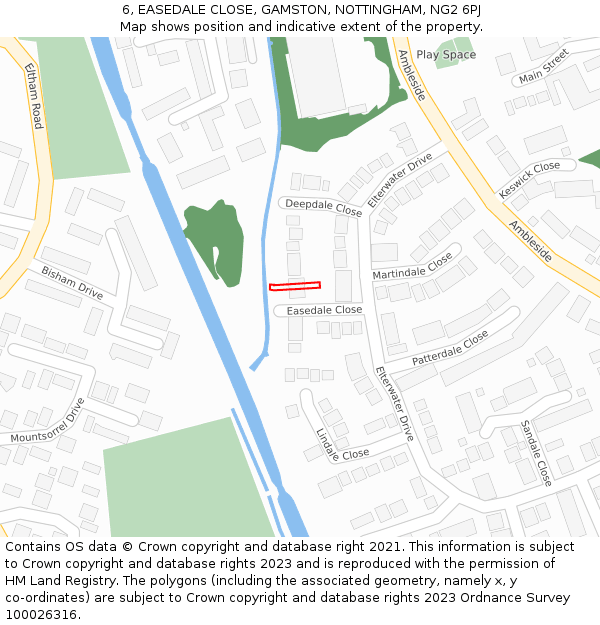 6, EASEDALE CLOSE, GAMSTON, NOTTINGHAM, NG2 6PJ: Location map and indicative extent of plot