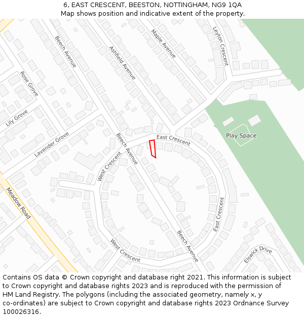 6, EAST CRESCENT, BEESTON, NOTTINGHAM, NG9 1QA: Location map and indicative extent of plot