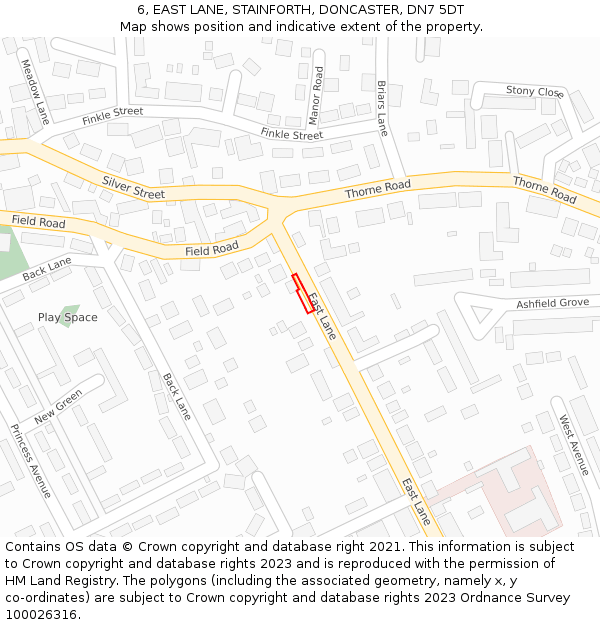 6, EAST LANE, STAINFORTH, DONCASTER, DN7 5DT: Location map and indicative extent of plot