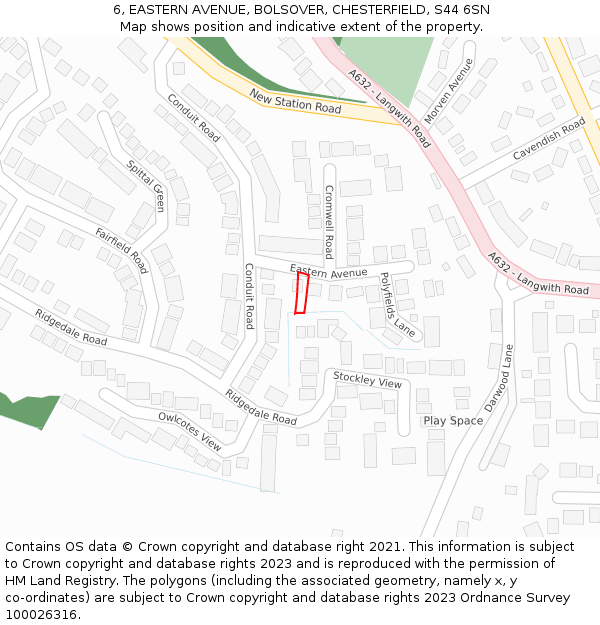 6, EASTERN AVENUE, BOLSOVER, CHESTERFIELD, S44 6SN: Location map and indicative extent of plot