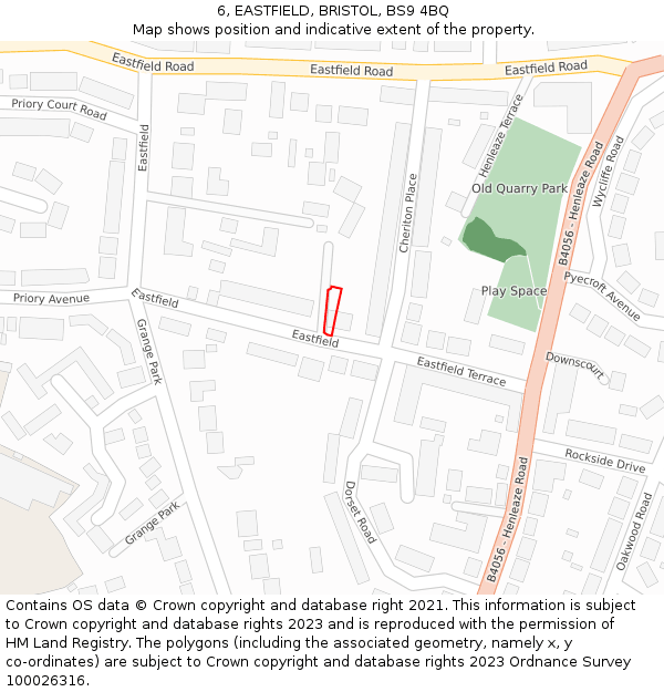 6, EASTFIELD, BRISTOL, BS9 4BQ: Location map and indicative extent of plot