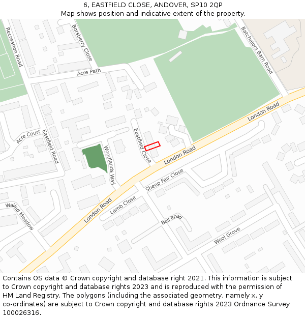 6, EASTFIELD CLOSE, ANDOVER, SP10 2QP: Location map and indicative extent of plot