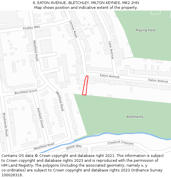 6, EATON AVENUE, BLETCHLEY, MILTON KEYNES, MK2 2HN: Location map and indicative extent of plot