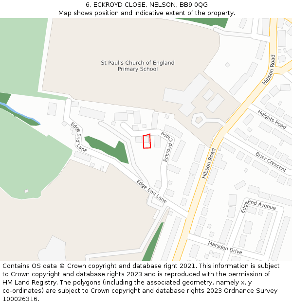 6, ECKROYD CLOSE, NELSON, BB9 0QG: Location map and indicative extent of plot