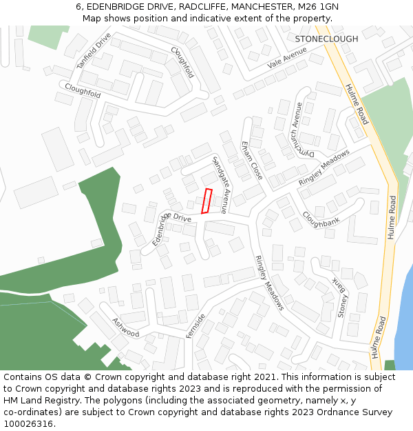 6, EDENBRIDGE DRIVE, RADCLIFFE, MANCHESTER, M26 1GN: Location map and indicative extent of plot