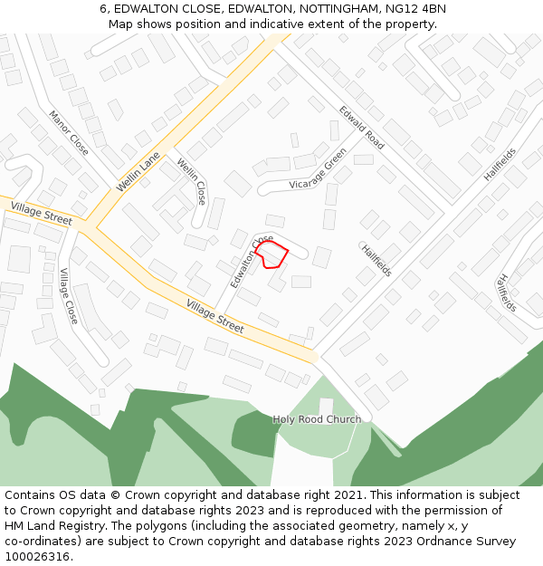 6, EDWALTON CLOSE, EDWALTON, NOTTINGHAM, NG12 4BN: Location map and indicative extent of plot