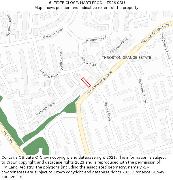 6, EIDER CLOSE, HARTLEPOOL, TS26 0SU: Location map and indicative extent of plot