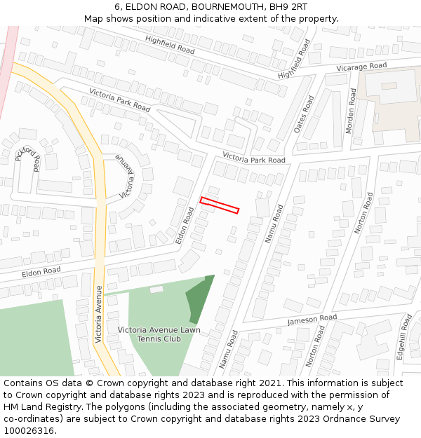 6, ELDON ROAD, BOURNEMOUTH, BH9 2RT: Location map and indicative extent of plot