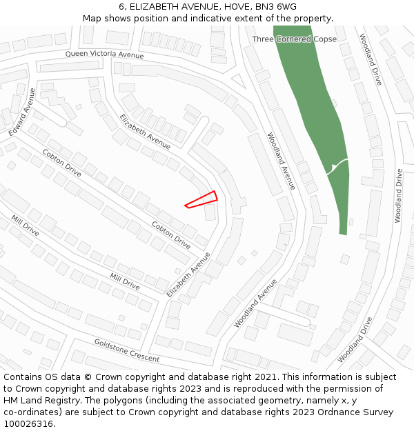 6, ELIZABETH AVENUE, HOVE, BN3 6WG: Location map and indicative extent of plot