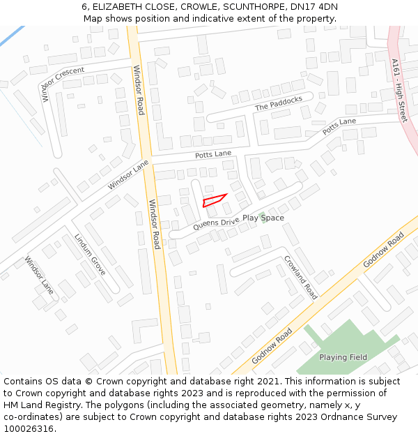 6, ELIZABETH CLOSE, CROWLE, SCUNTHORPE, DN17 4DN: Location map and indicative extent of plot