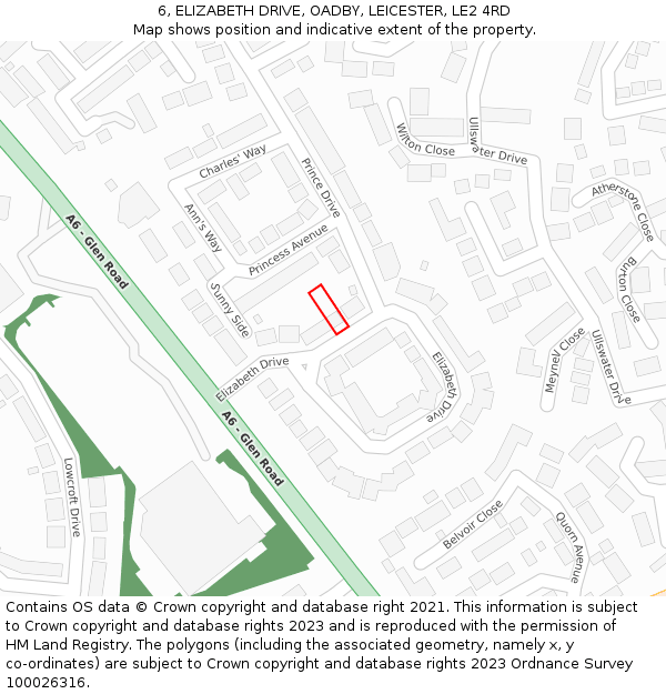 6, ELIZABETH DRIVE, OADBY, LEICESTER, LE2 4RD: Location map and indicative extent of plot