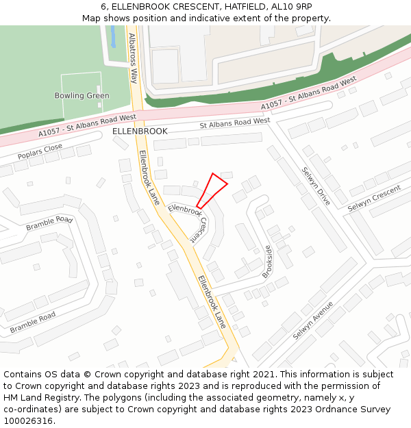 6, ELLENBROOK CRESCENT, HATFIELD, AL10 9RP: Location map and indicative extent of plot