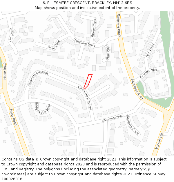 6, ELLESMERE CRESCENT, BRACKLEY, NN13 6BS: Location map and indicative extent of plot