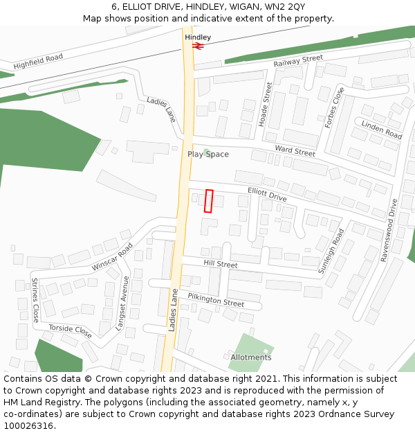 6, ELLIOT DRIVE, HINDLEY, WIGAN, WN2 2QY: Location map and indicative extent of plot