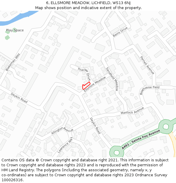 6, ELLSMORE MEADOW, LICHFIELD, WS13 6NJ: Location map and indicative extent of plot