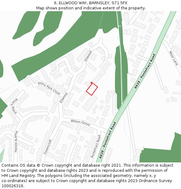 6, ELLWOOD WAY, BARNSLEY, S71 5FX: Location map and indicative extent of plot