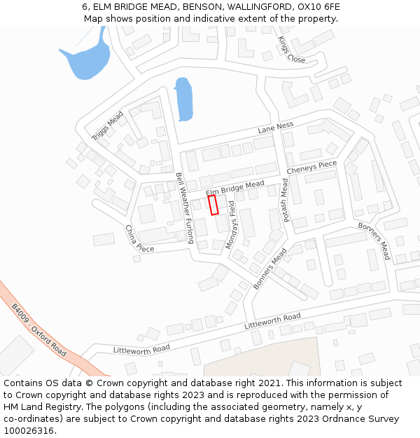 6, ELM BRIDGE MEAD, BENSON, WALLINGFORD, OX10 6FE: Location map and indicative extent of plot