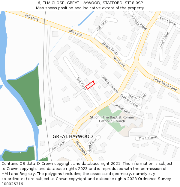 6, ELM CLOSE, GREAT HAYWOOD, STAFFORD, ST18 0SP: Location map and indicative extent of plot