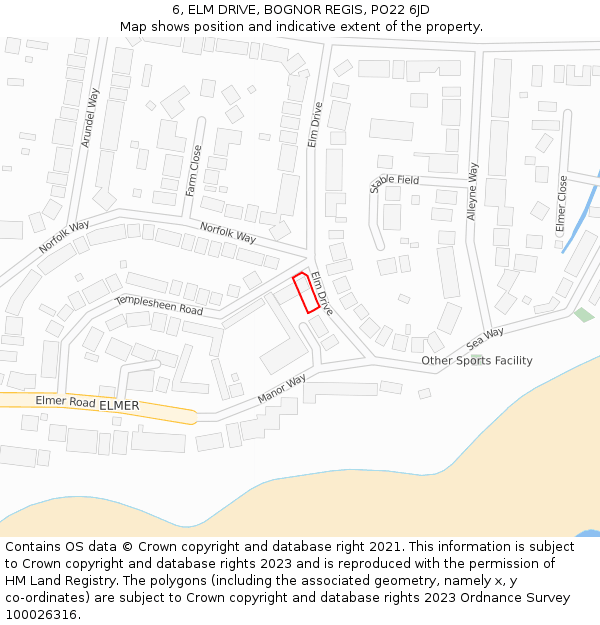 6, ELM DRIVE, BOGNOR REGIS, PO22 6JD: Location map and indicative extent of plot