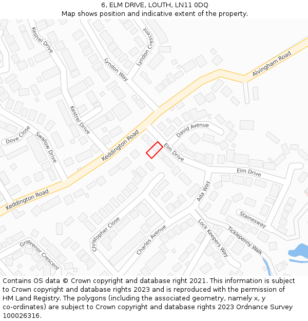 6, ELM DRIVE, LOUTH, LN11 0DQ: Location map and indicative extent of plot