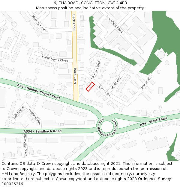 6, ELM ROAD, CONGLETON, CW12 4PR: Location map and indicative extent of plot