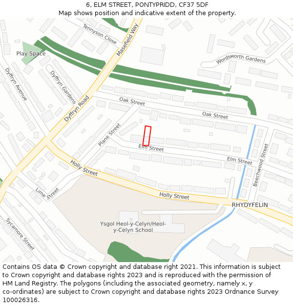 6, ELM STREET, PONTYPRIDD, CF37 5DF: Location map and indicative extent of plot