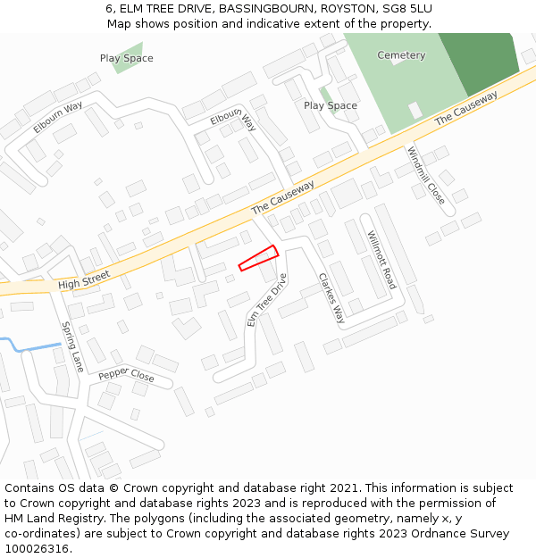 6, ELM TREE DRIVE, BASSINGBOURN, ROYSTON, SG8 5LU: Location map and indicative extent of plot