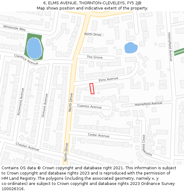 6, ELMS AVENUE, THORNTON-CLEVELEYS, FY5 2JB: Location map and indicative extent of plot
