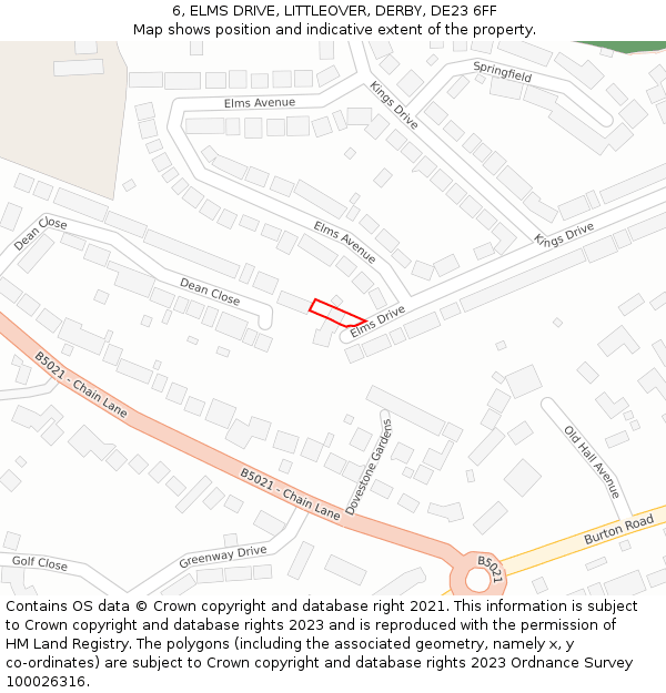 6, ELMS DRIVE, LITTLEOVER, DERBY, DE23 6FF: Location map and indicative extent of plot