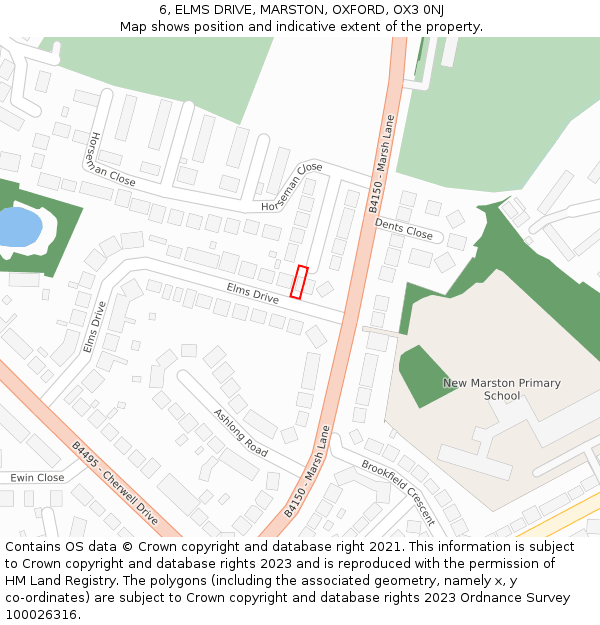 6, ELMS DRIVE, MARSTON, OXFORD, OX3 0NJ: Location map and indicative extent of plot