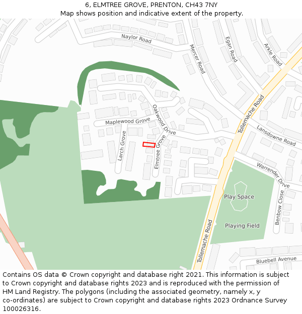 6, ELMTREE GROVE, PRENTON, CH43 7NY: Location map and indicative extent of plot