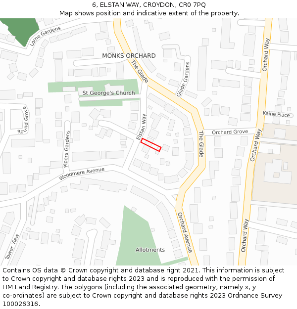6, ELSTAN WAY, CROYDON, CR0 7PQ: Location map and indicative extent of plot