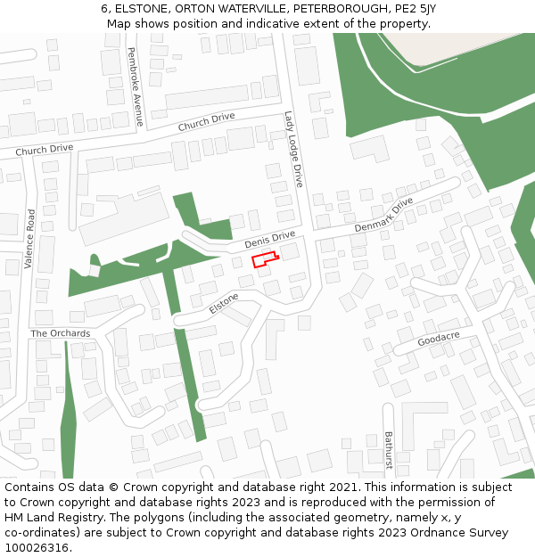 6, ELSTONE, ORTON WATERVILLE, PETERBOROUGH, PE2 5JY: Location map and indicative extent of plot