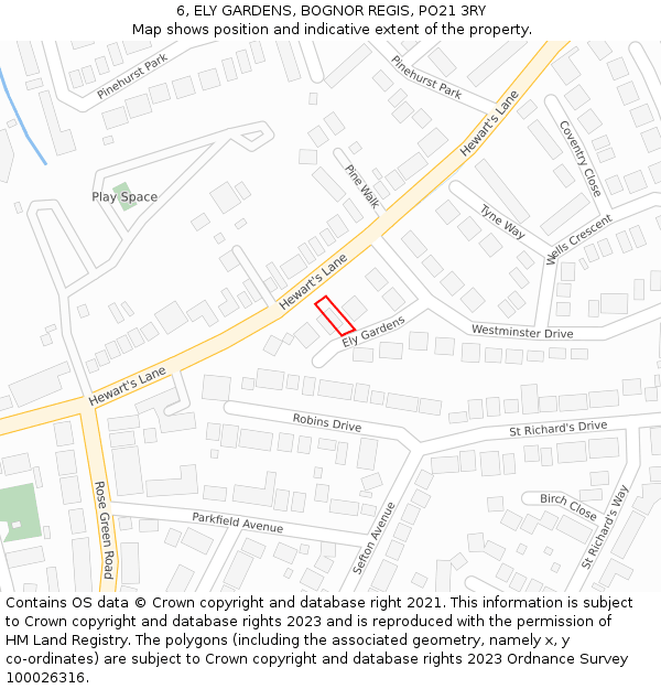 6, ELY GARDENS, BOGNOR REGIS, PO21 3RY: Location map and indicative extent of plot