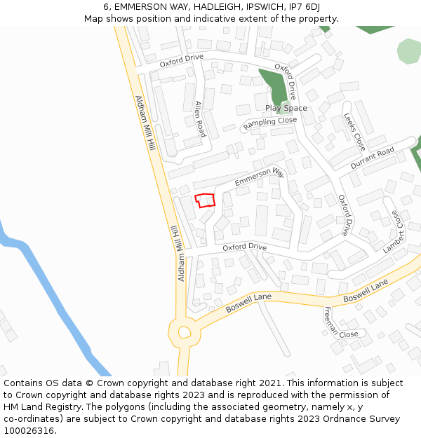 6, EMMERSON WAY, HADLEIGH, IPSWICH, IP7 6DJ: Location map and indicative extent of plot