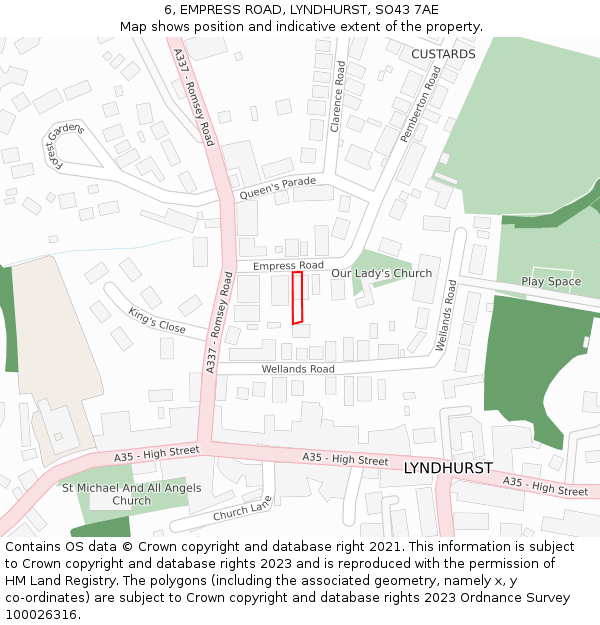 6, EMPRESS ROAD, LYNDHURST, SO43 7AE: Location map and indicative extent of plot